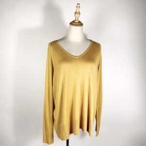 J. JILL Silk & Cotton V Neck Ochre Lightweight Pullover Sweater Womens Large